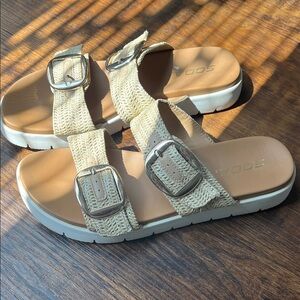 Soda Beige Braided Double-Buckle Slide Sandals